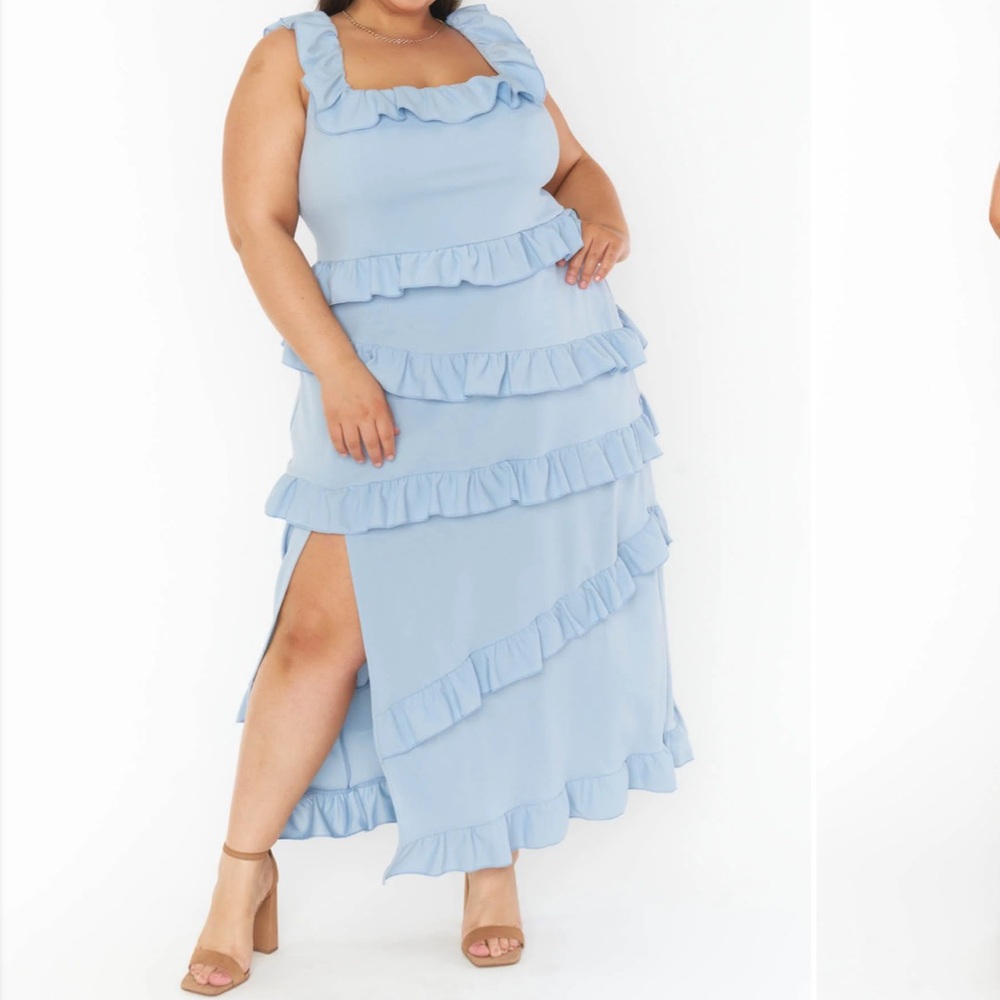 Light Blue Ruffled Maxi Dress
